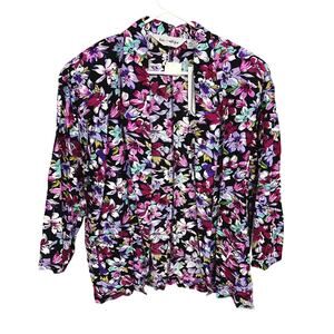 Vintage 90s Bon Magique Floral 100% Rayon Open Front Jacket 7/8 NWT Old Stock